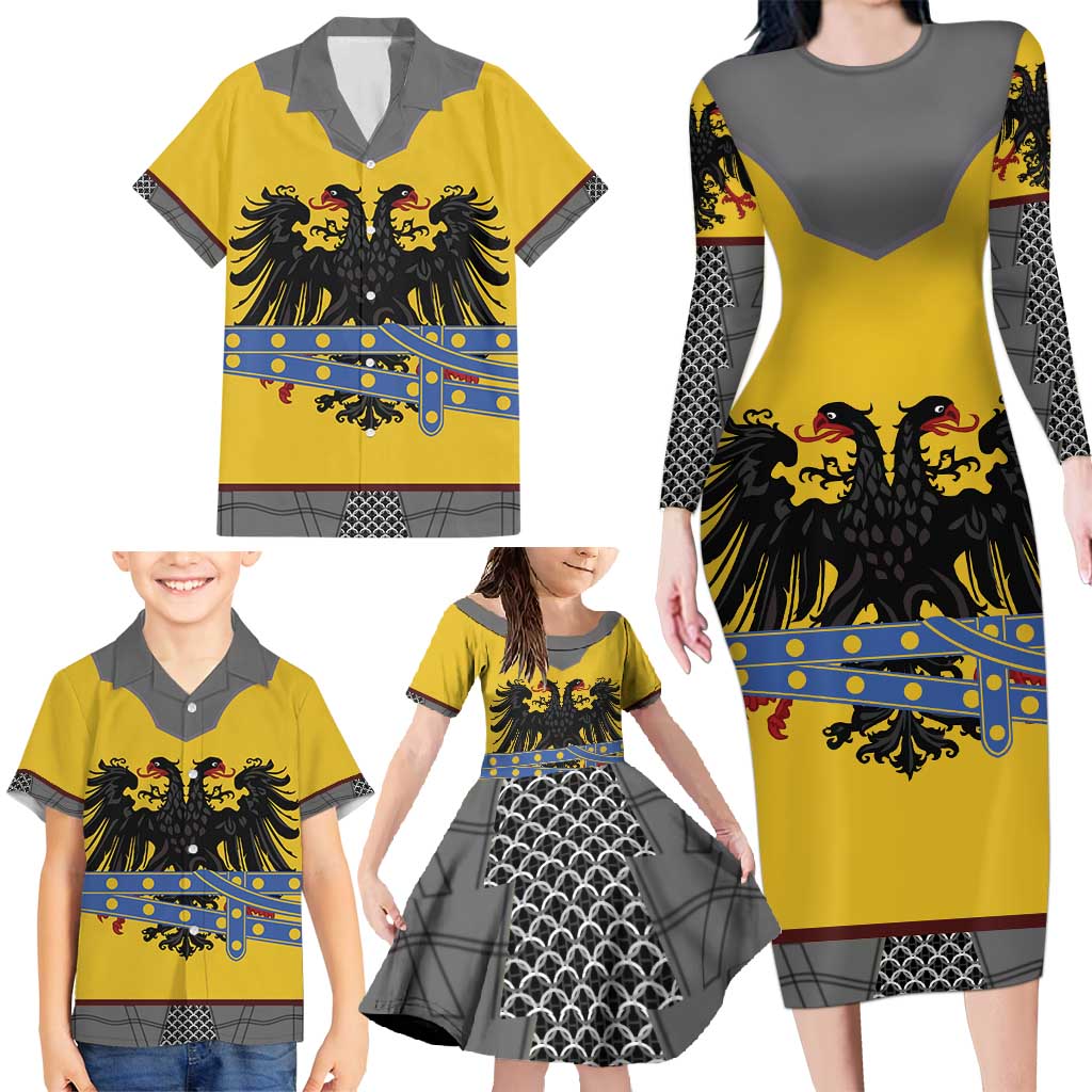 Century Holy Roman Empire Knight Costume Family Matching Long Sleeve Bodycon Dress and Hawaiian Shirt