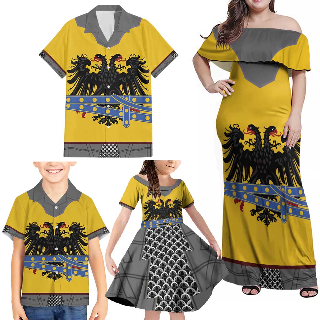 Century Holy Roman Empire Knight Costume Family Matching Off Shoulder Maxi Dress and Hawaiian Shirt