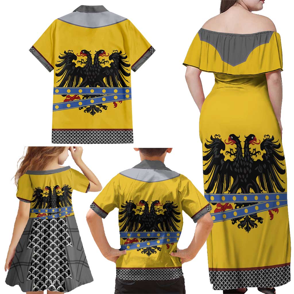 Century Holy Roman Empire Knight Costume Family Matching Off Shoulder Maxi Dress and Hawaiian Shirt