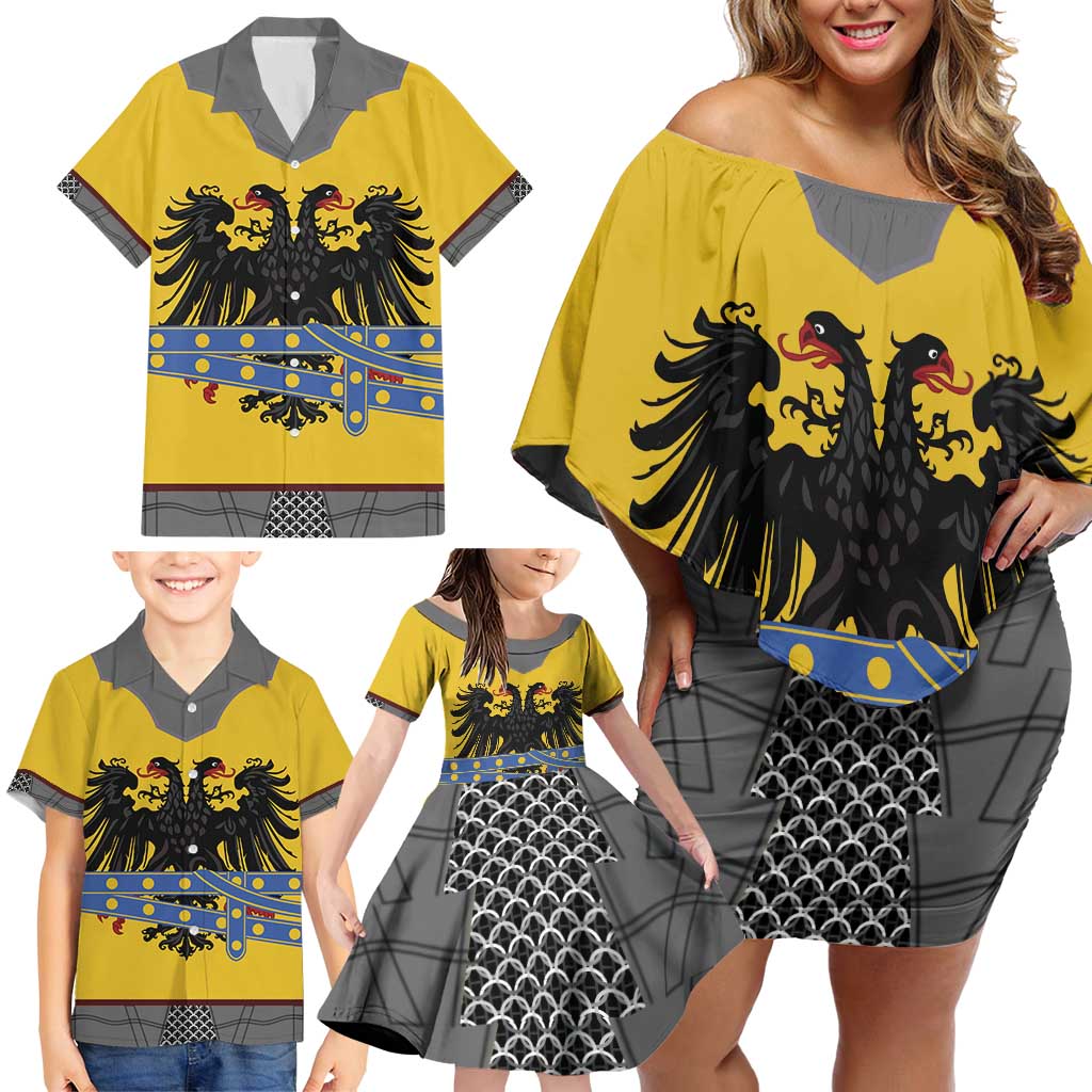 Century Holy Roman Empire Knight Costume Family Matching Off Shoulder Short Dress and Hawaiian Shirt