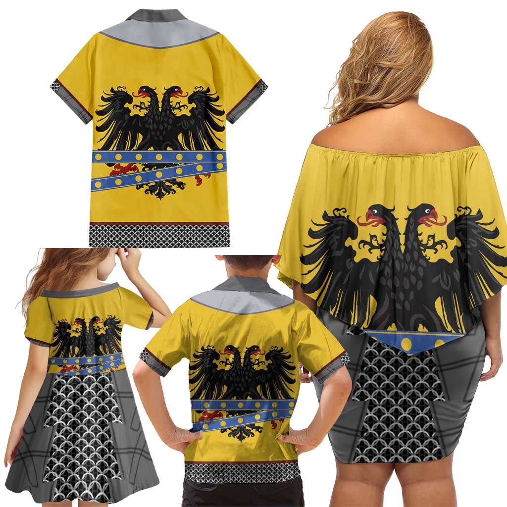 Century Holy Roman Empire Knight Costume Family Matching Off Shoulder Short Dress and Hawaiian Shirt