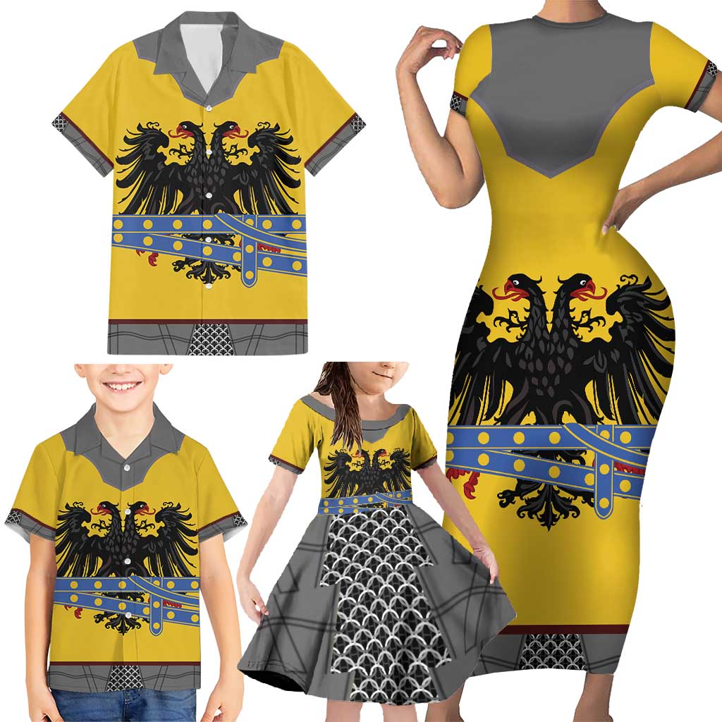 Century Holy Roman Empire Knight Costume Family Matching Short Sleeve Bodycon Dress and Hawaiian Shirt