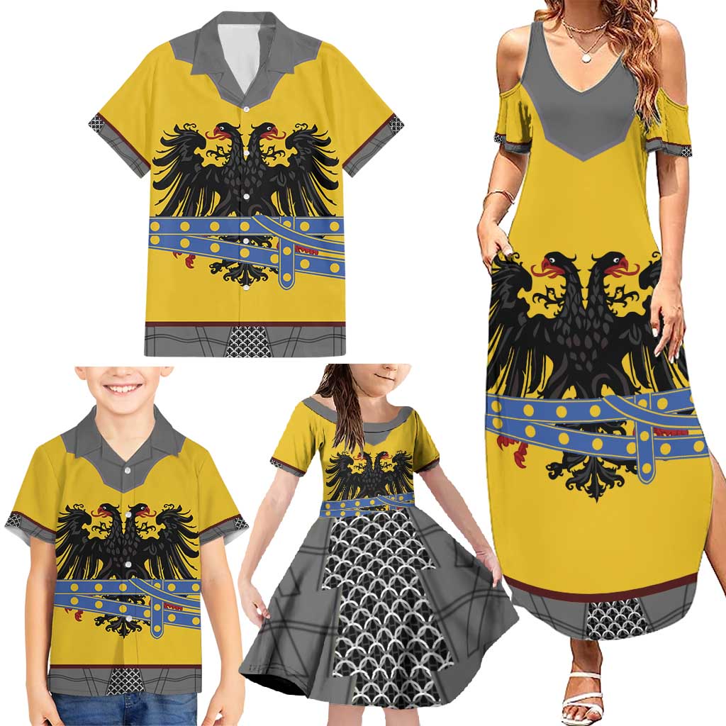 Century Holy Roman Empire Knight Costume Family Matching Summer Maxi Dress and Hawaiian Shirt