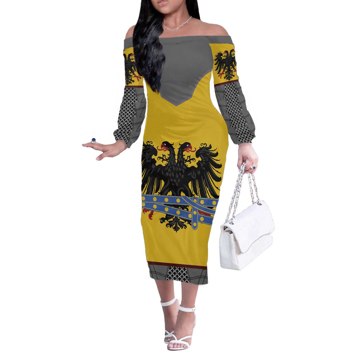 Century Holy Roman Empire Knight Costume Off The Shoulder Long Sleeve Dress