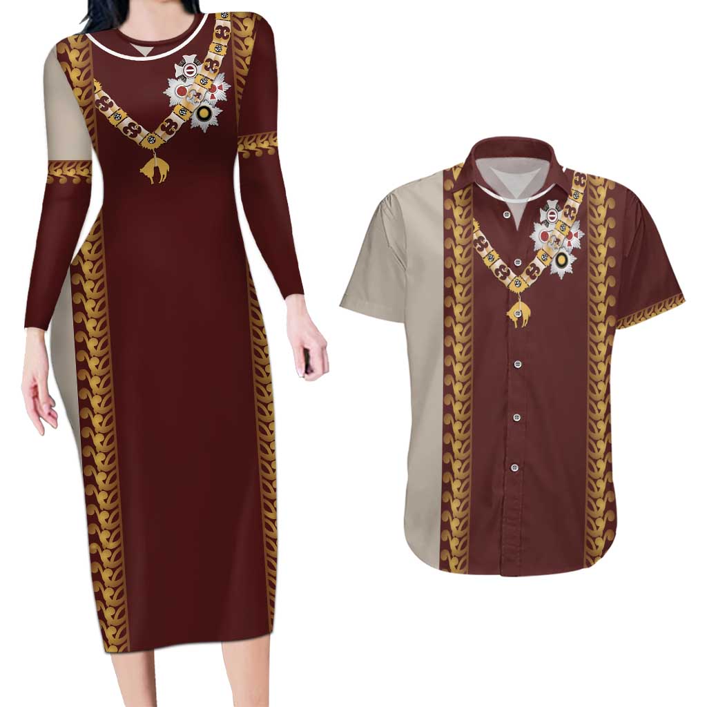 Holy Roman Emperor Costume Couples Matching Long Sleeve Bodycon Dress and Hawaiian Shirt