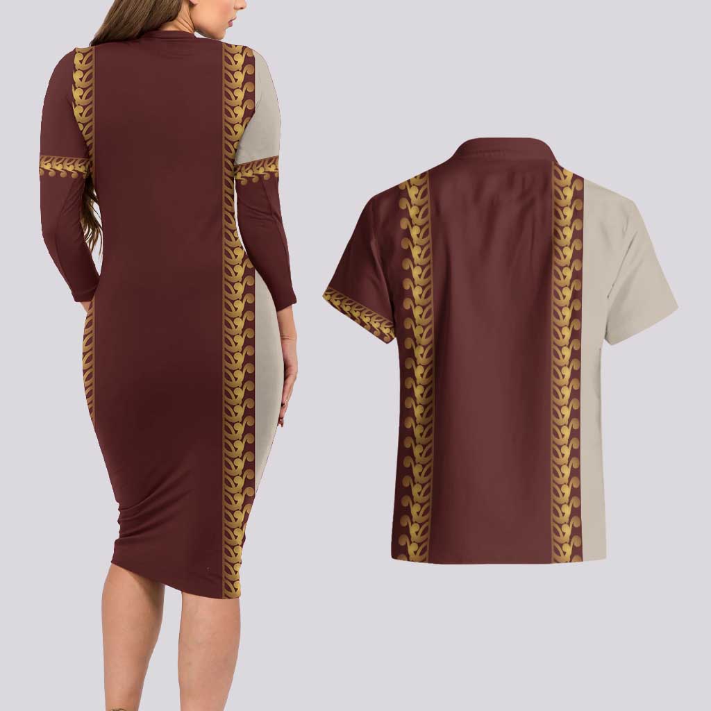 Holy Roman Emperor Costume Couples Matching Long Sleeve Bodycon Dress and Hawaiian Shirt