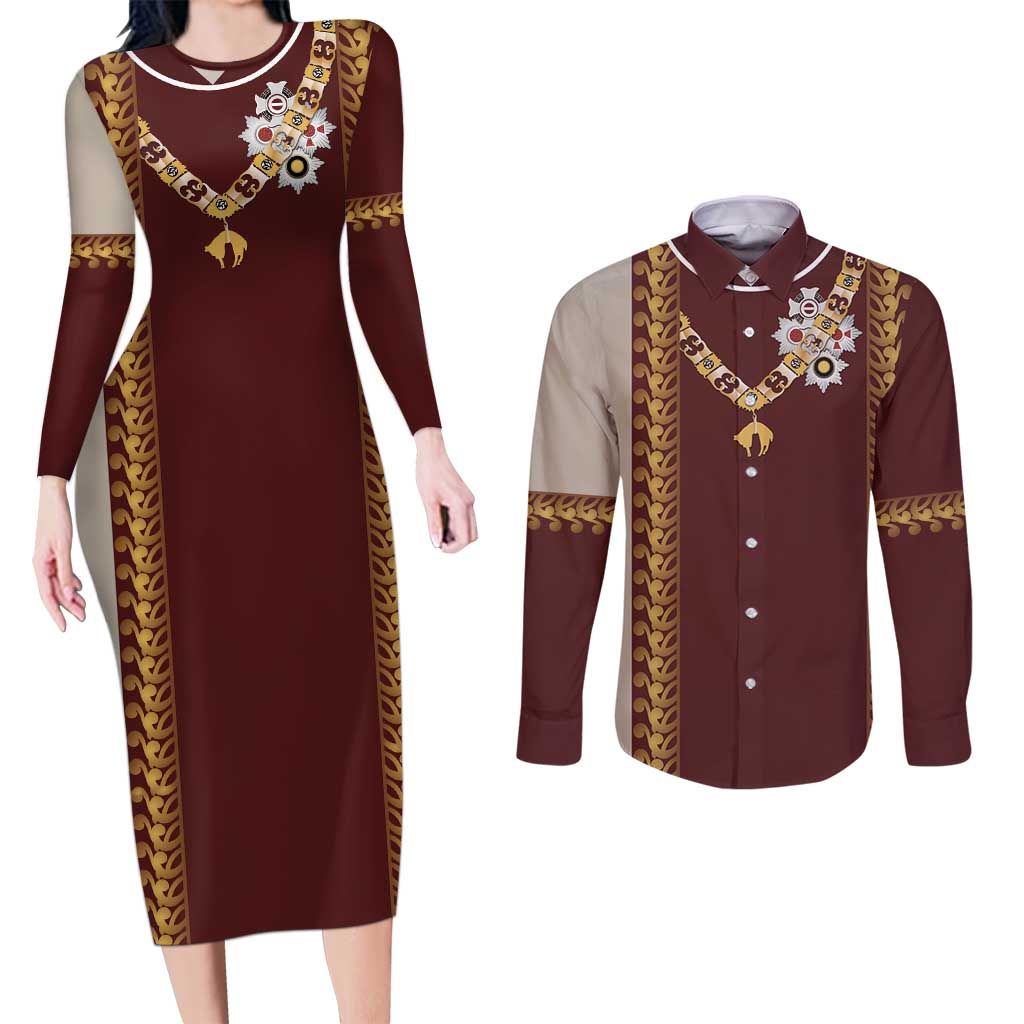 Holy Roman Emperor Costume Couples Matching Long Sleeve Bodycon Dress and Long Sleeve Button Shirt