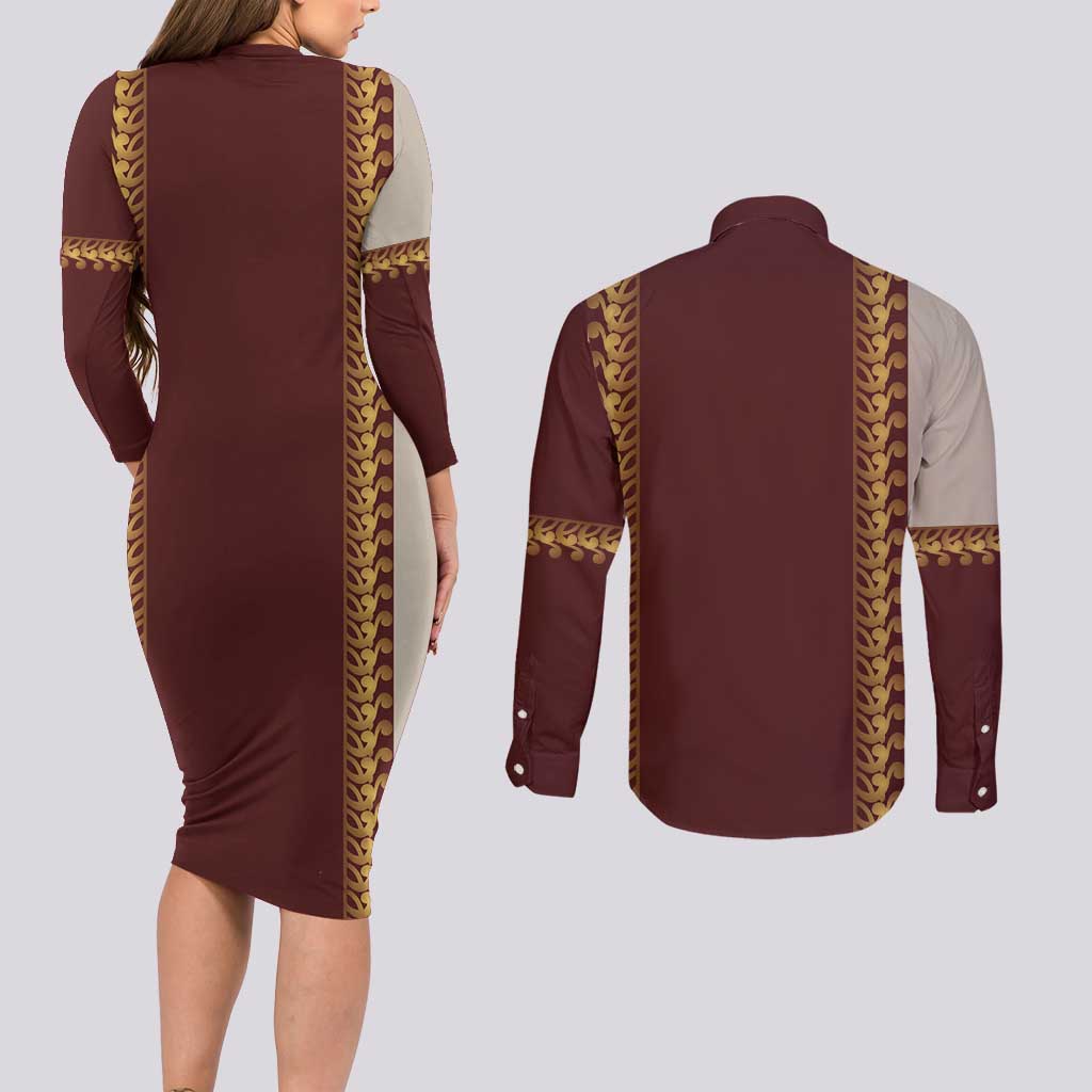 Holy Roman Emperor Costume Couples Matching Long Sleeve Bodycon Dress and Long Sleeve Button Shirt