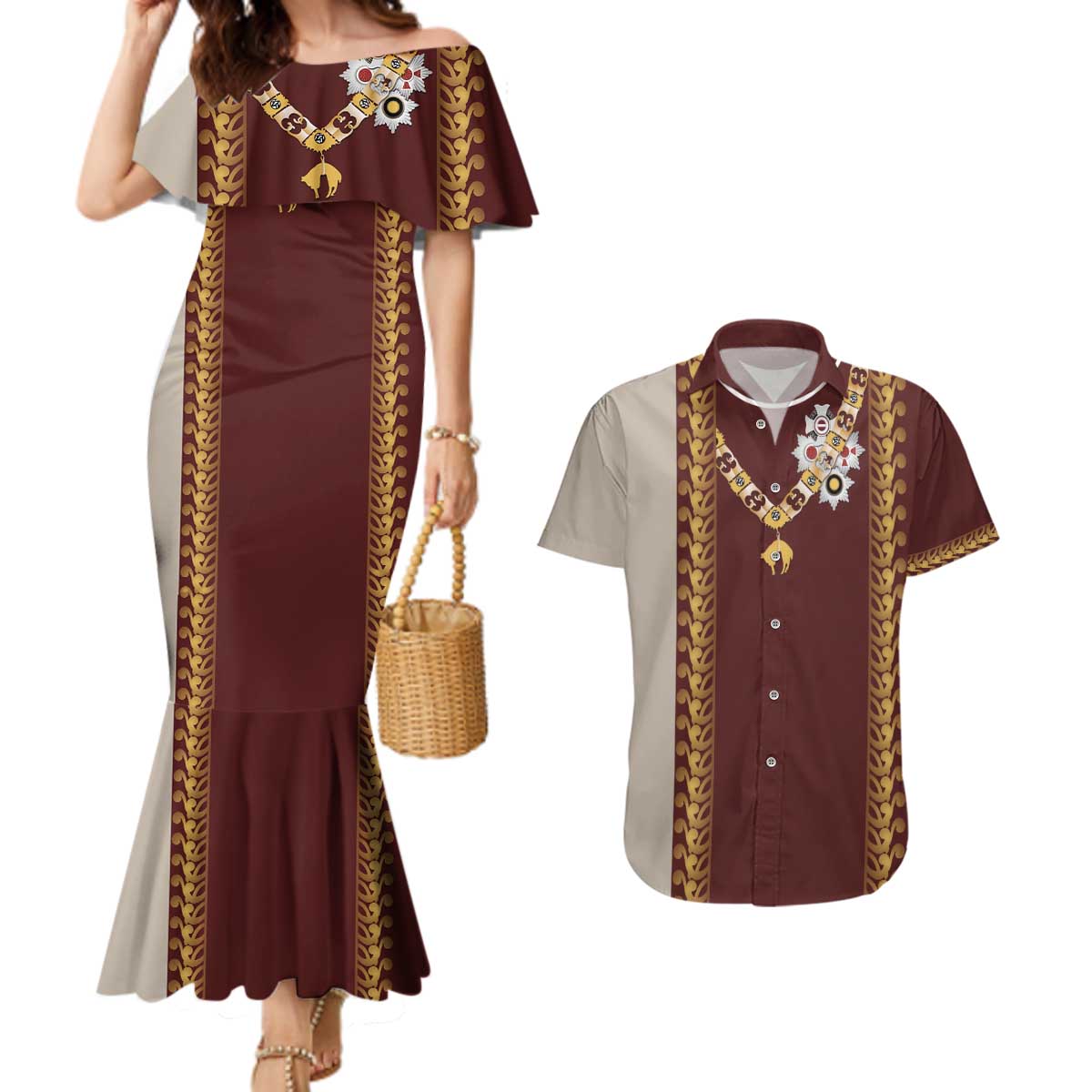 Holy Roman Emperor Costume Couples Matching Mermaid Dress and Hawaiian Shirt