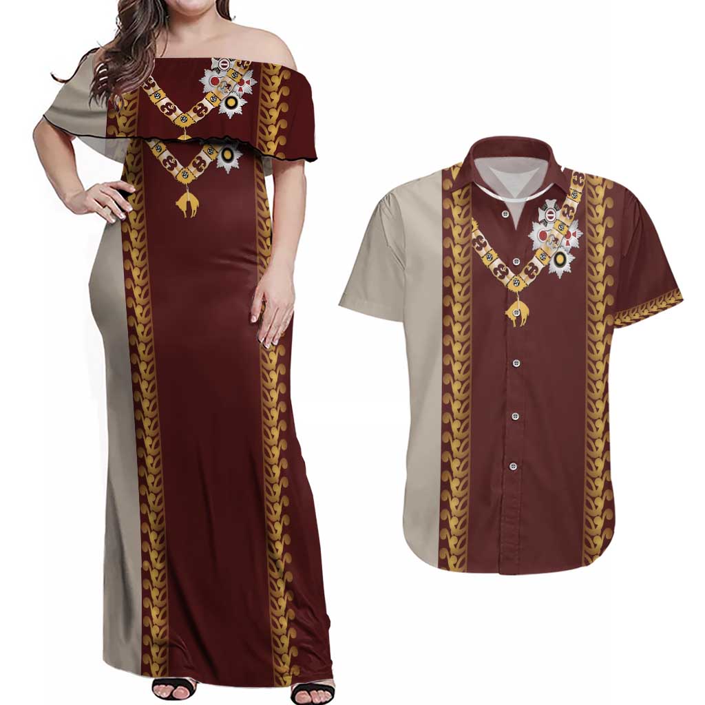 Holy Roman Emperor Costume Couples Matching Off Shoulder Maxi Dress and Hawaiian Shirt