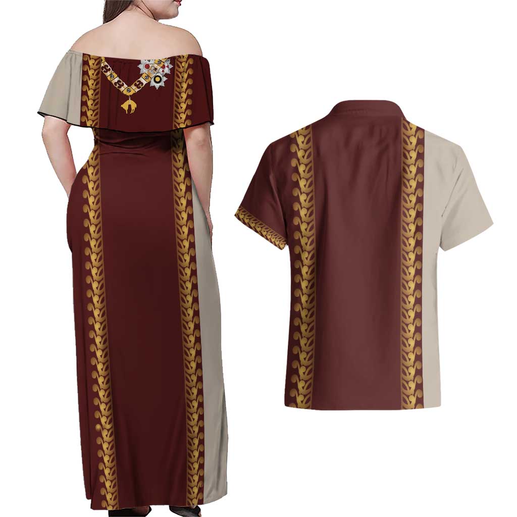 Holy Roman Emperor Costume Couples Matching Off Shoulder Maxi Dress and Hawaiian Shirt