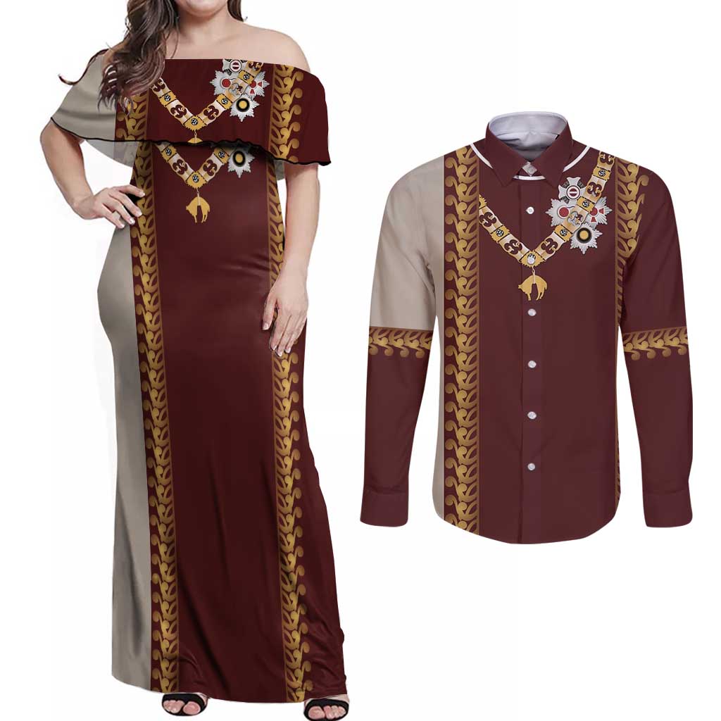 Holy Roman Emperor Costume Couples Matching Off Shoulder Maxi Dress and Long Sleeve Button Shirt