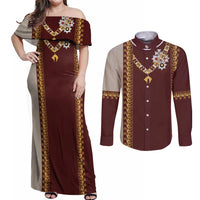 Holy Roman Emperor Costume Couples Matching Off Shoulder Maxi Dress and Long Sleeve Button Shirt