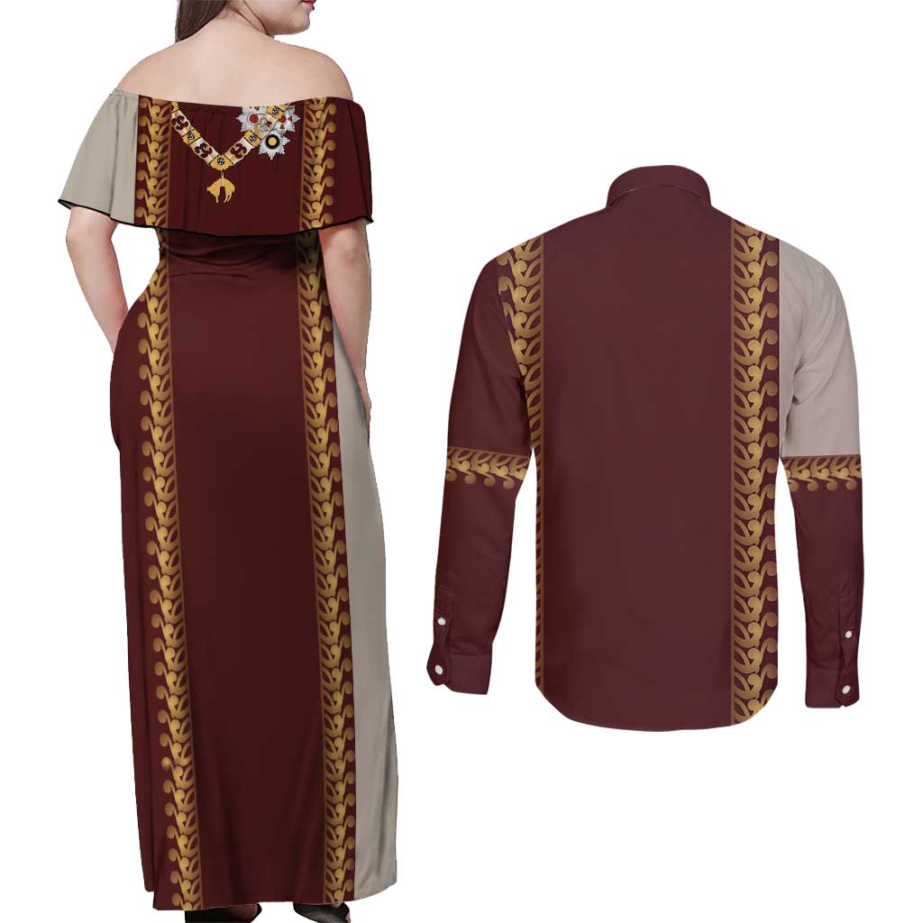 Holy Roman Emperor Costume Couples Matching Off Shoulder Maxi Dress and Long Sleeve Button Shirt
