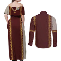 Holy Roman Emperor Costume Couples Matching Off Shoulder Maxi Dress and Long Sleeve Button Shirt