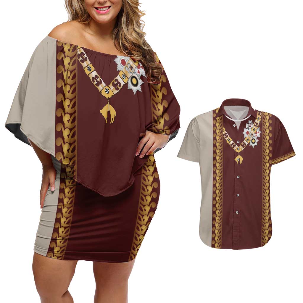 Holy Roman Emperor Costume Couples Matching Off Shoulder Short Dress and Hawaiian Shirt
