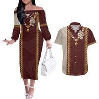 Holy Roman Emperor Costume Couples Matching Off The Shoulder Long Sleeve Dress and Hawaiian Shirt