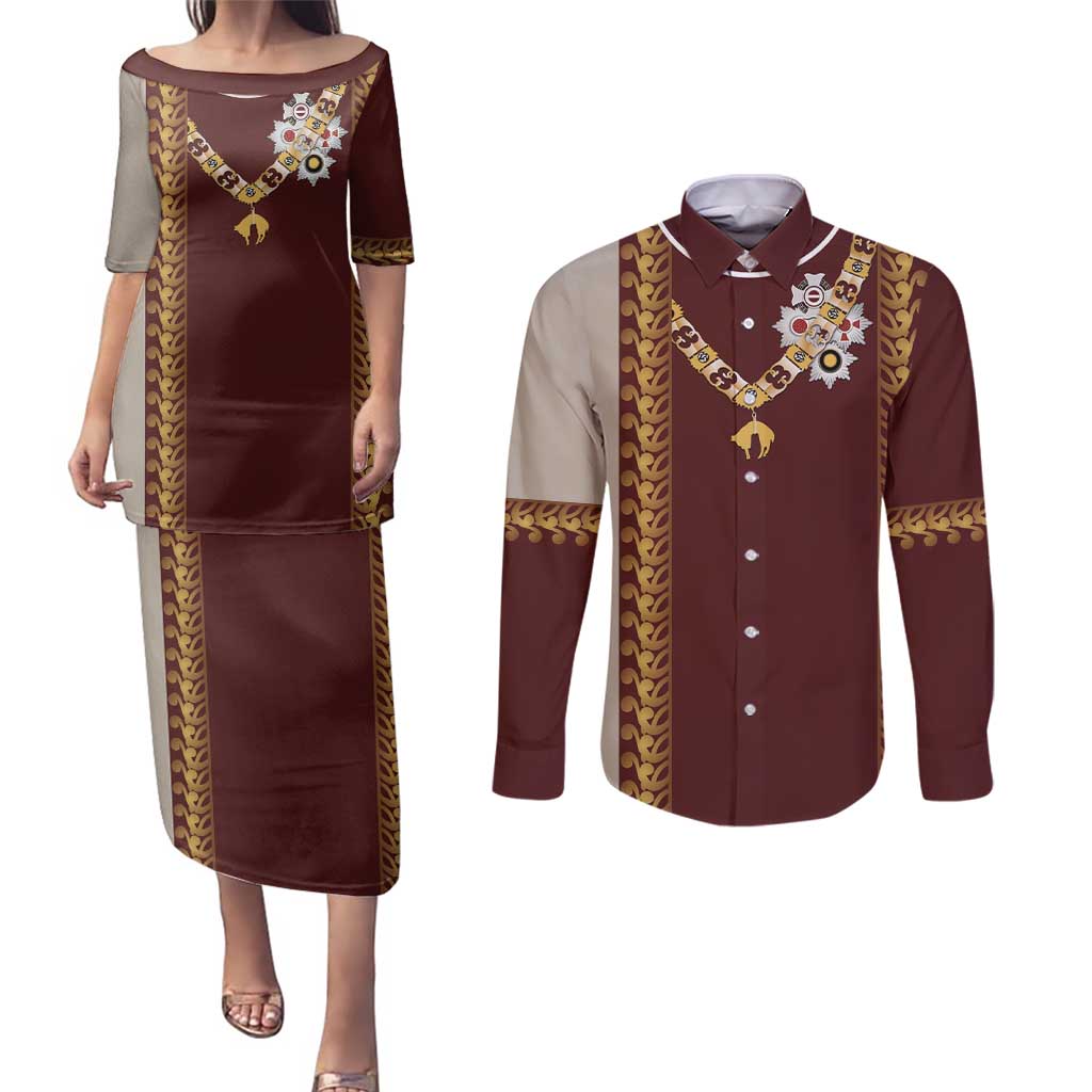 Holy Roman Emperor Costume Couples Matching Puletasi and Long Sleeve Button Shirt