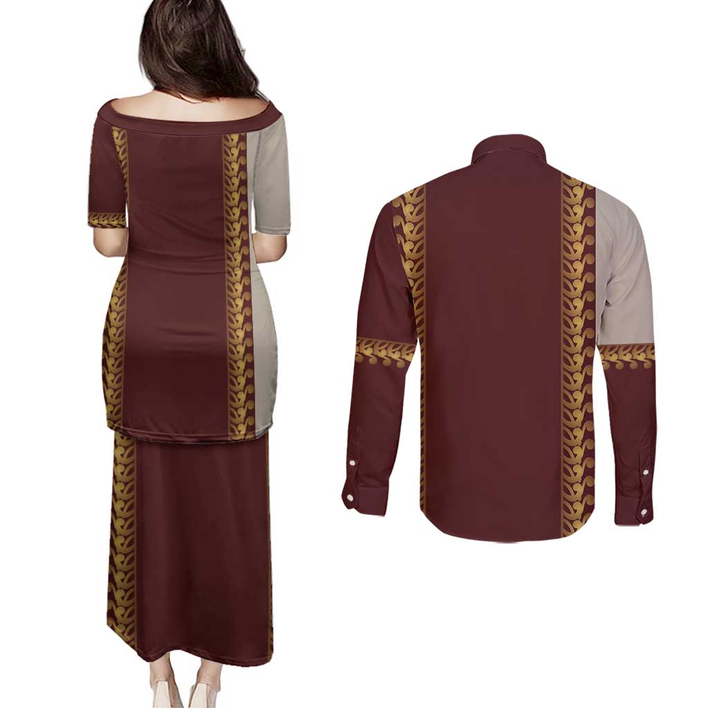 Holy Roman Emperor Costume Couples Matching Puletasi and Long Sleeve Button Shirt