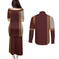 Holy Roman Emperor Costume Couples Matching Puletasi and Long Sleeve Button Shirt