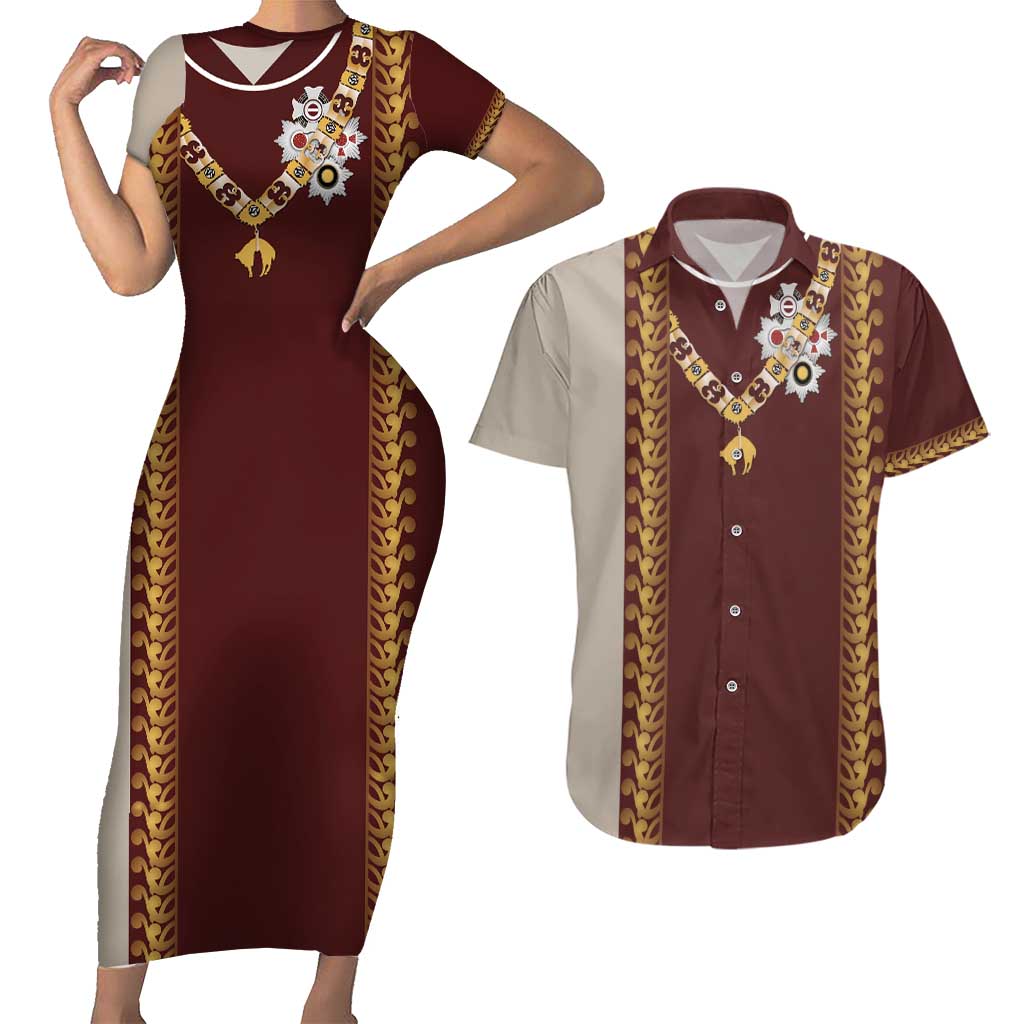Holy Roman Emperor Costume Couples Matching Short Sleeve Bodycon Dress and Hawaiian Shirt