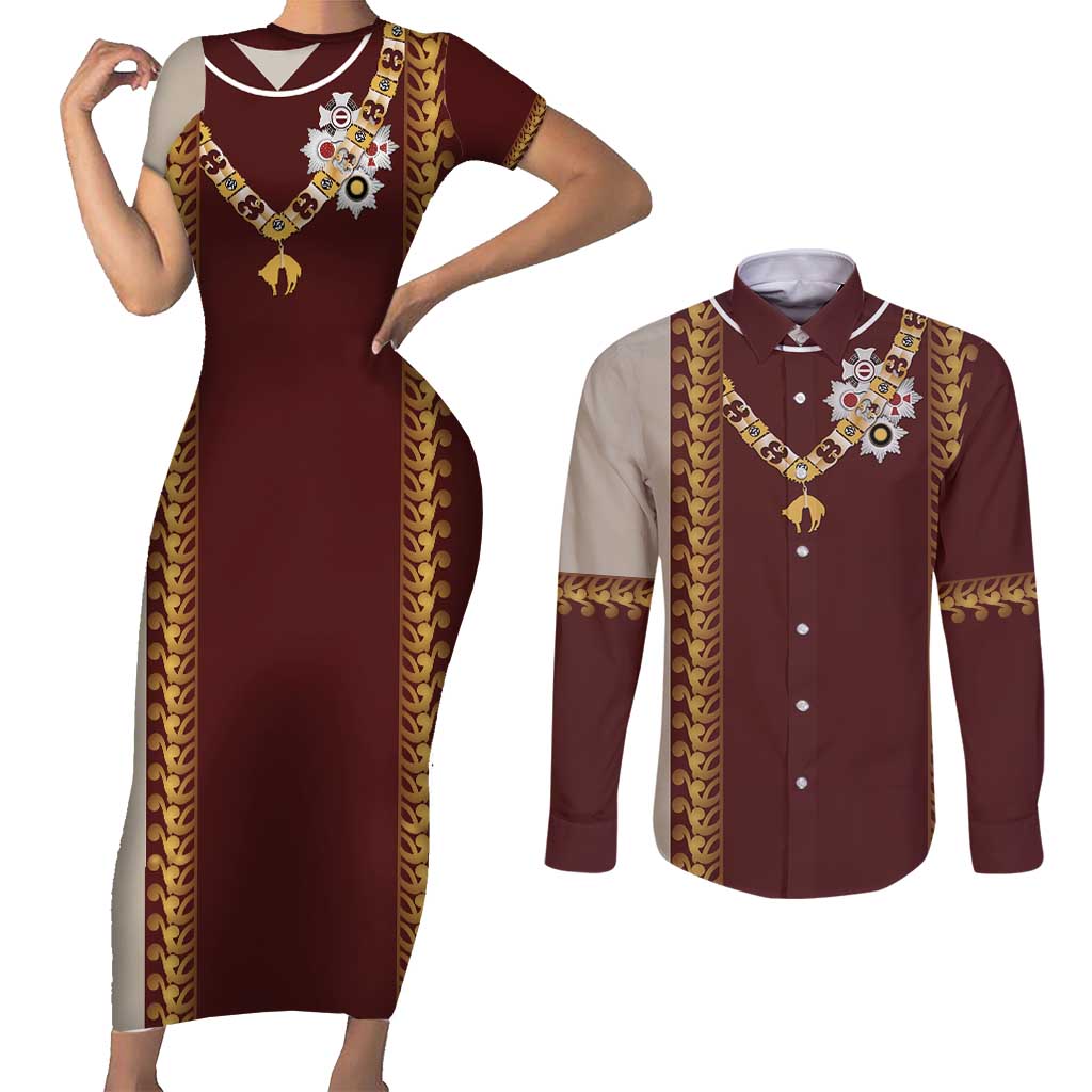 Holy Roman Emperor Costume Couples Matching Short Sleeve Bodycon Dress and Long Sleeve Button Shirt
