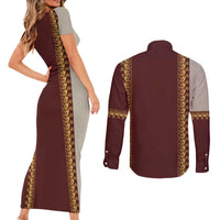 Holy Roman Emperor Costume Couples Matching Short Sleeve Bodycon Dress and Long Sleeve Button Shirt