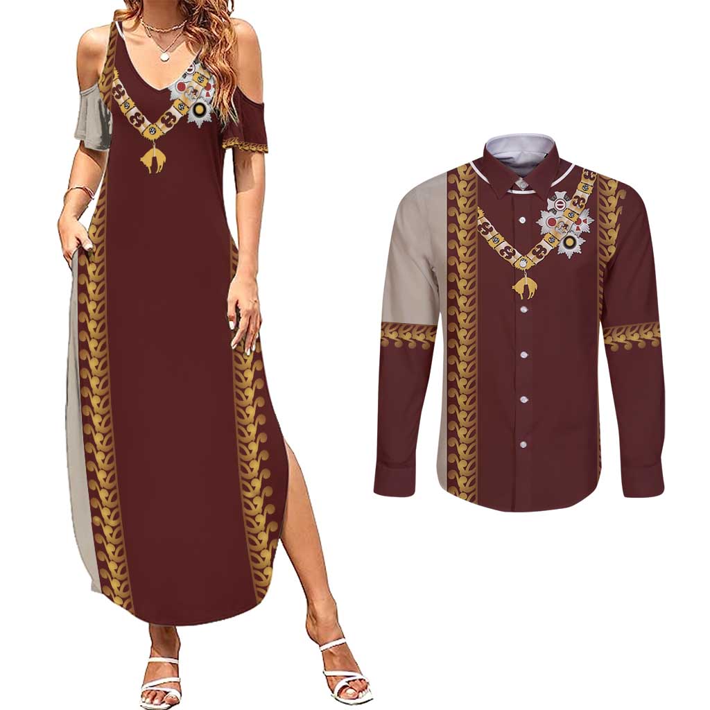 Holy Roman Emperor Costume Couples Matching Summer Maxi Dress and Long Sleeve Button Shirt