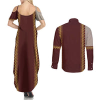 Holy Roman Emperor Costume Couples Matching Summer Maxi Dress and Long Sleeve Button Shirt