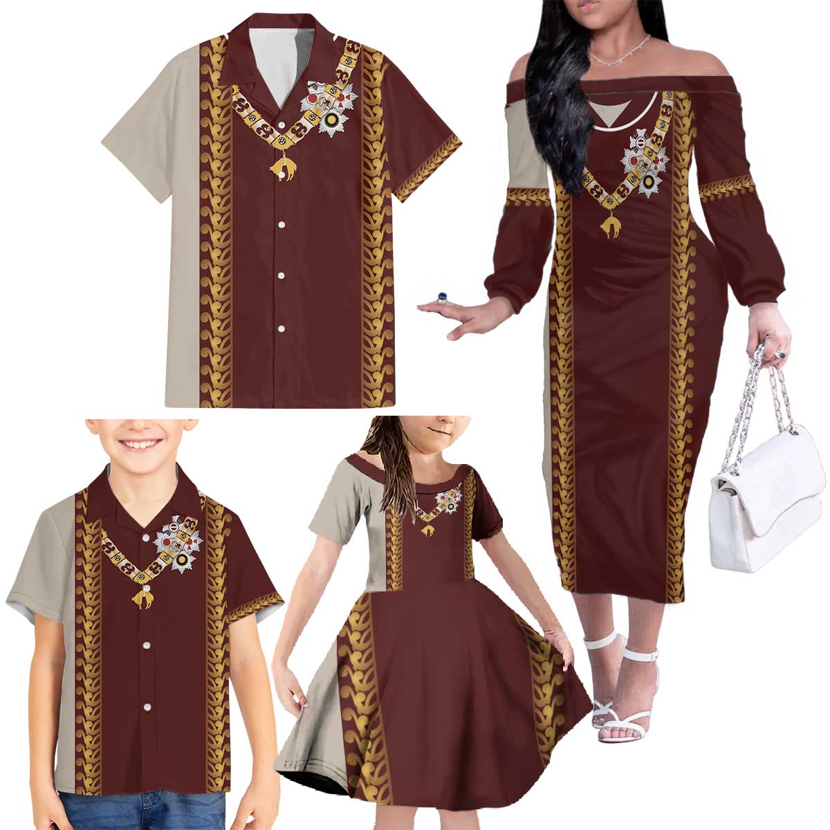 Holy Roman Emperor Costume Family Matching Off The Shoulder Long Sleeve Dress and Hawaiian Shirt