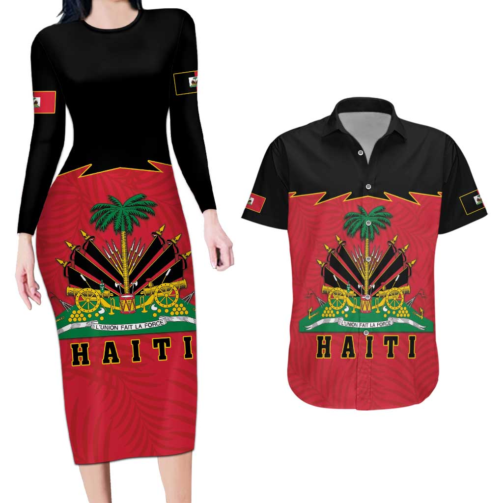 Personalized Haiti 1964 Couples Matching Long Sleeve Bodycon Dress and Hawaiian Shirt Coat Of Arms Flag Style