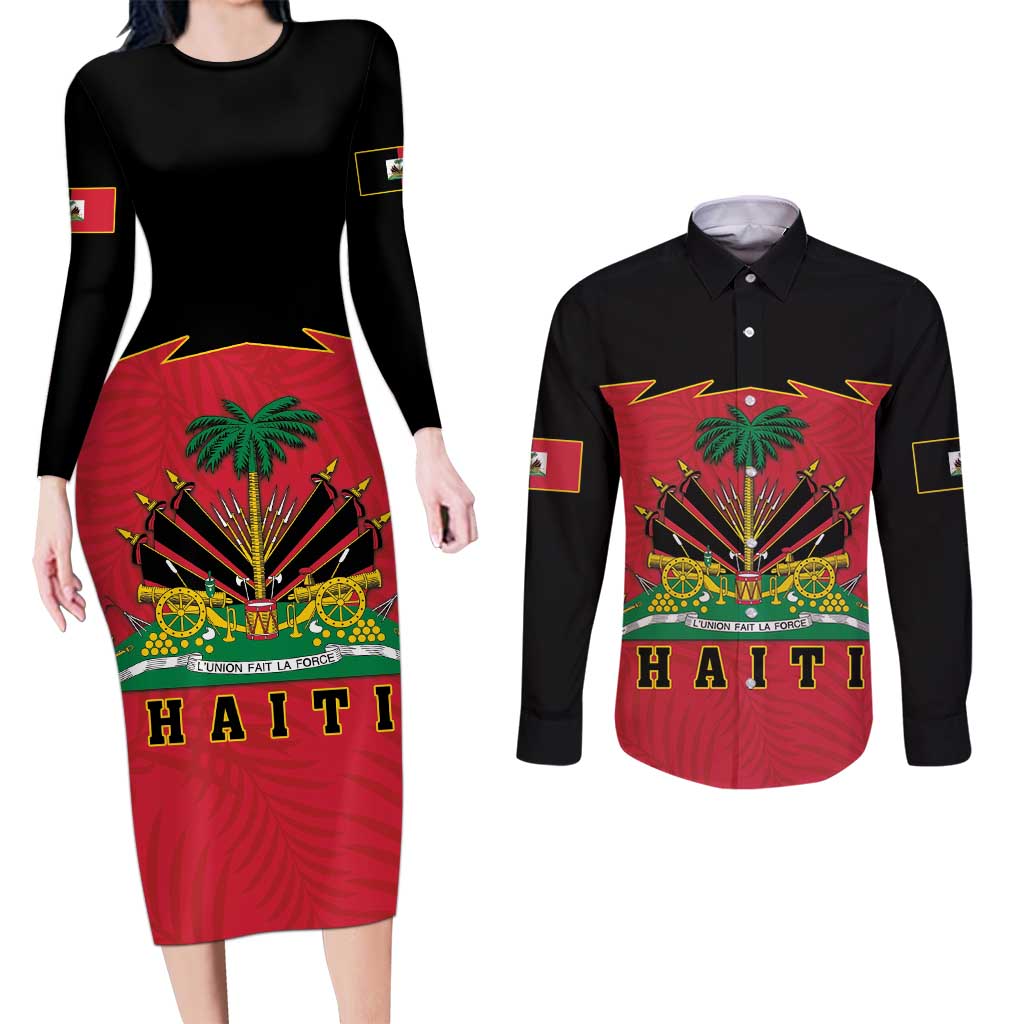 Personalized Haiti 1964 Couples Matching Long Sleeve Bodycon Dress and Long Sleeve Button Shirt Coat Of Arms Flag Style