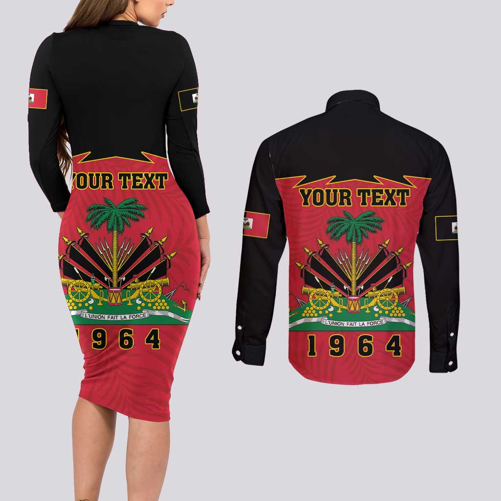 Personalized Haiti 1964 Couples Matching Long Sleeve Bodycon Dress and Long Sleeve Button Shirt Coat Of Arms Flag Style