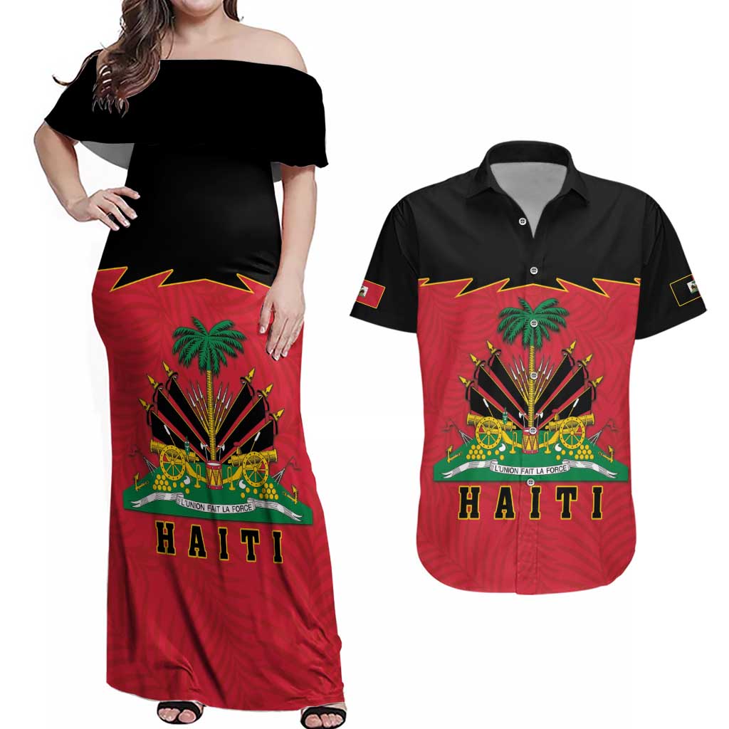 Personalized Haiti 1964 Couples Matching Off Shoulder Maxi Dress and Hawaiian Shirt Coat Of Arms Flag Style