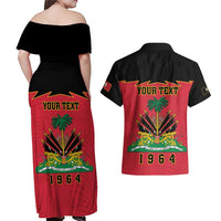 Personalized Haiti 1964 Couples Matching Off Shoulder Maxi Dress and Hawaiian Shirt Coat Of Arms Flag Style