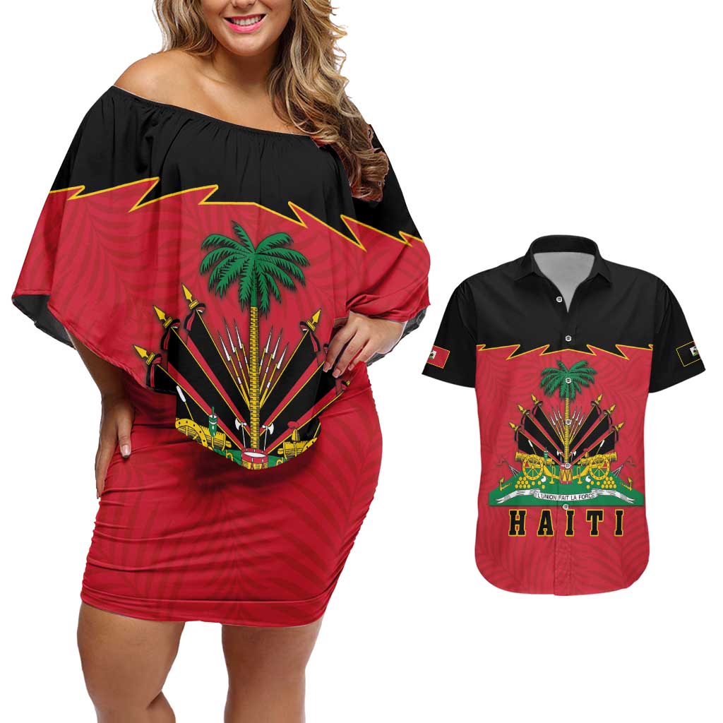 Personalized Haiti 1964 Couples Matching Off Shoulder Short Dress and Hawaiian Shirt Coat Of Arms Flag Style