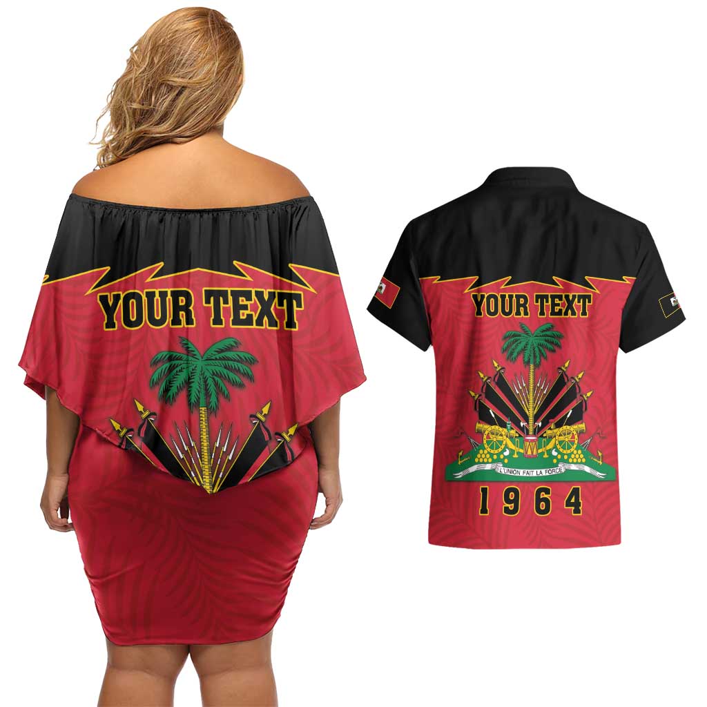 Personalized Haiti 1964 Couples Matching Off Shoulder Short Dress and Hawaiian Shirt Coat Of Arms Flag Style