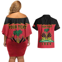 Personalized Haiti 1964 Couples Matching Off Shoulder Short Dress and Hawaiian Shirt Coat Of Arms Flag Style