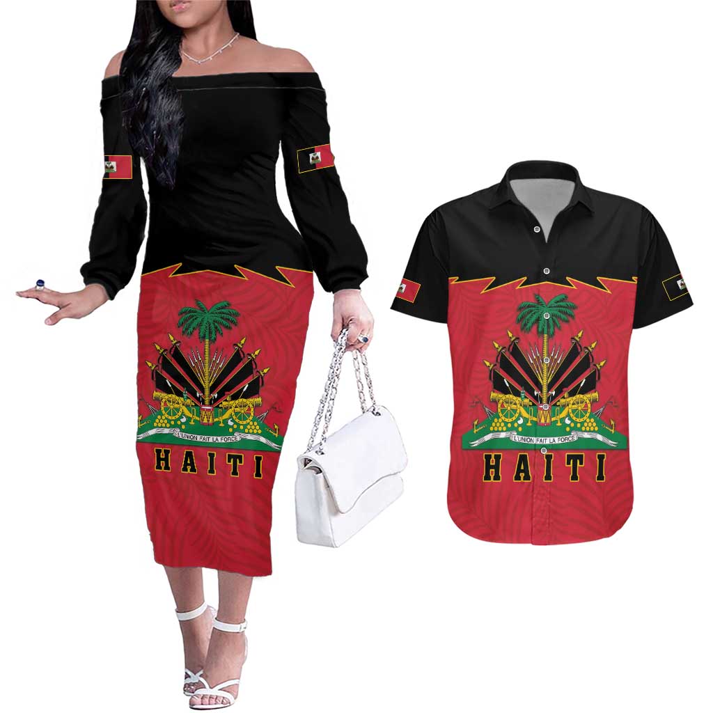 Personalized Haiti 1964 Couples Matching Off The Shoulder Long Sleeve Dress and Hawaiian Shirt Coat Of Arms Flag Style