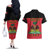 Personalized Haiti 1964 Couples Matching Off The Shoulder Long Sleeve Dress and Hawaiian Shirt Coat Of Arms Flag Style