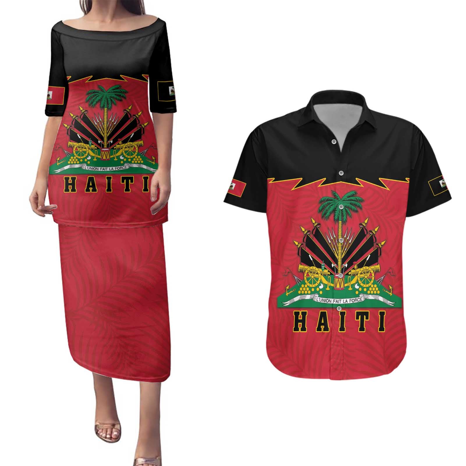 Personalized Haiti 1964 Couples Matching Puletasi and Hawaiian Shirt Coat Of Arms Flag Style