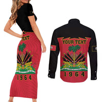 Personalized Haiti 1964 Couples Matching Short Sleeve Bodycon Dress and Long Sleeve Button Shirt Coat Of Arms Flag Style