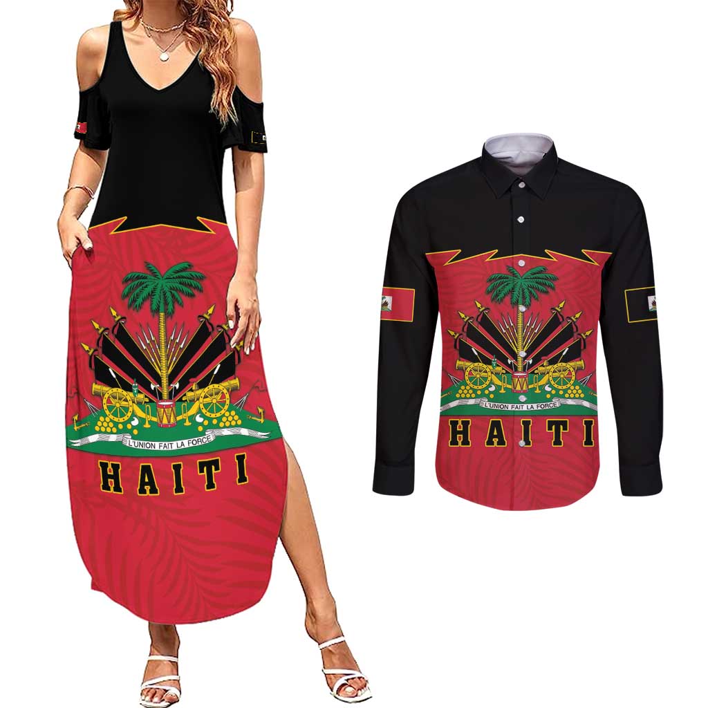 Personalized Haiti 1964 Couples Matching Summer Maxi Dress and Long Sleeve Button Shirt Coat Of Arms Flag Style