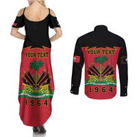 Personalized Haiti 1964 Couples Matching Summer Maxi Dress and Long Sleeve Button Shirt Coat Of Arms Flag Style