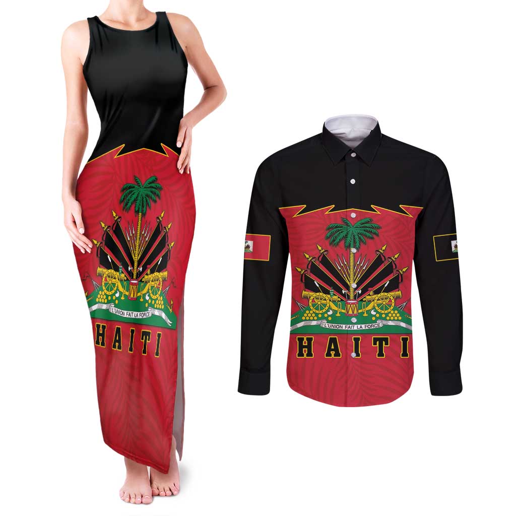 Personalized Haiti 1964 Couples Matching Tank Maxi Dress and Long Sleeve Button Shirt Coat Of Arms Flag Style