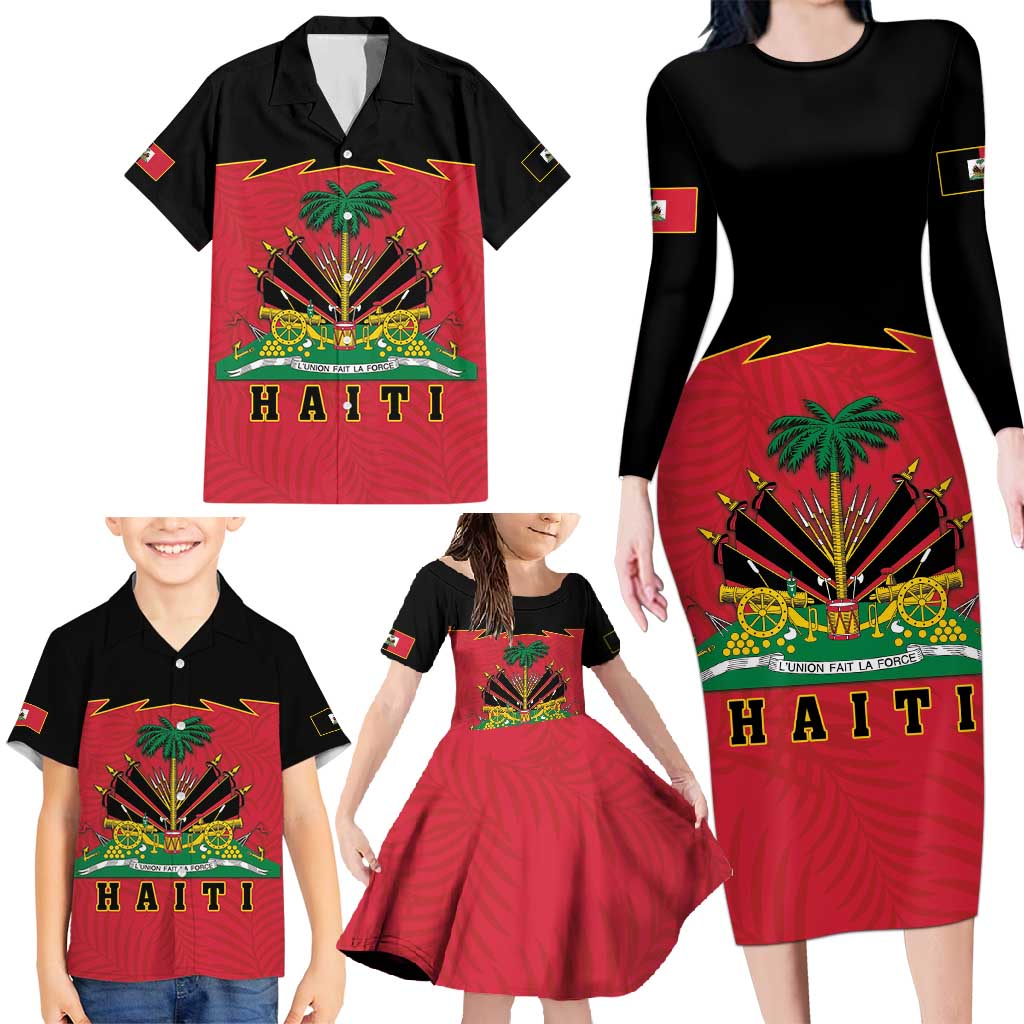 Personalized Haiti 1964 Family Matching Long Sleeve Bodycon Dress and Hawaiian Shirt Coat Of Arms Flag Style