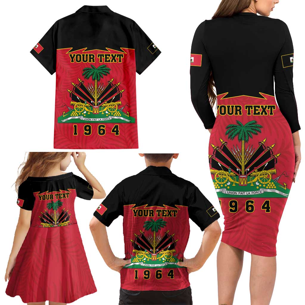 Personalized Haiti 1964 Family Matching Long Sleeve Bodycon Dress and Hawaiian Shirt Coat Of Arms Flag Style
