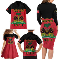 Personalized Haiti 1964 Family Matching Long Sleeve Bodycon Dress and Hawaiian Shirt Coat Of Arms Flag Style