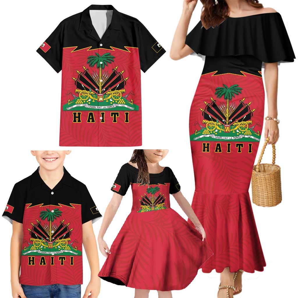 Personalized Haiti 1964 Family Matching Mermaid Dress and Hawaiian Shirt Coat Of Arms Flag Style