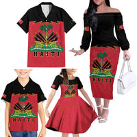 Personalized Haiti 1964 Family Matching Off The Shoulder Long Sleeve Dress and Hawaiian Shirt Coat Of Arms Flag Style